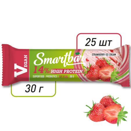 Батончик мюсли SmartBar VEGAN PROTEIN "Клубничное мороженое" (веган, на растительной основе), 25 шт. х 30 г