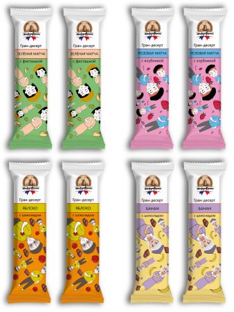 Батончик ШефдеФранс Ассорти (Зеленая матча с фисташкой, Банан с шоколадом, Розовая матча с клубникой, Яблоко с шоколадом), 8 шт. х 35 г