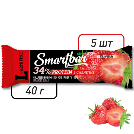 Батончик протеиновый Smartbar Protein L-carnitine "Клубника" с L-карнитином, 5 шт. х 40 г