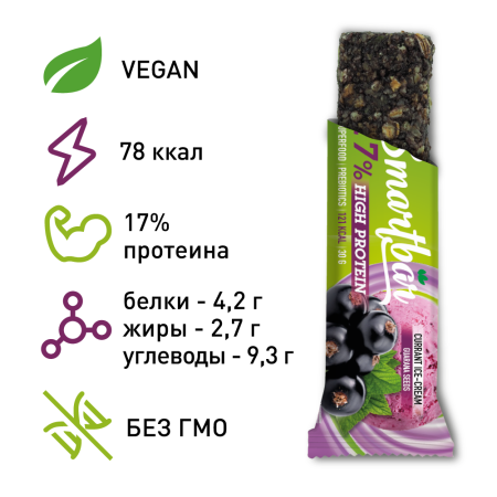 Батончик мюсли SmartBar VEGAN PROTEIN "Смородиновое мороженое" (веган, на растительной основе), 25 шт. х 30 г