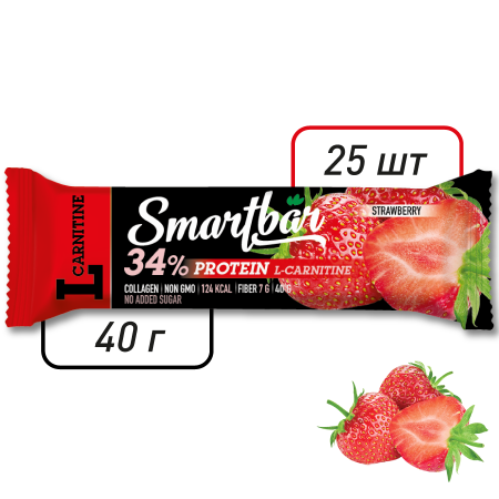 Батончик протеиновый Smartbar Protein L-carnitine "Клубника" с L-карнитином, 25 шт. х 40 г.