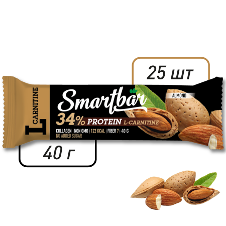 Батончик протеиновый Smartbar Protein L-carnitine "Миндаль" с L-карнитином, 25 шт. х 40 г.