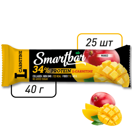 Батончик протеиновый Smartbar Protein L-carnitine "Манго" с L-карнитином, 25 шт. х 40 г.