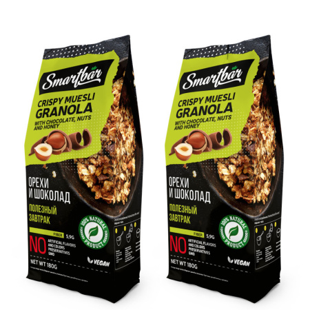 Гранола SmartBar "С орехом и шоколадом", 2 шт. х 180 г
